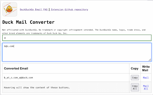 Duck Email Converter  from Chrome web store to be run with OffiDocs Chromium online