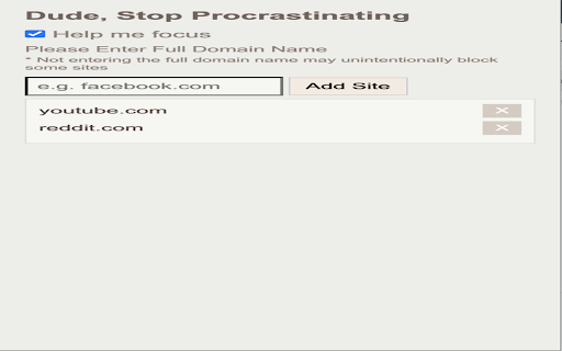 Dude, Stop Procrastinating  from Chrome web store to be run with OffiDocs Chromium online