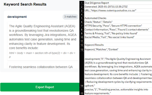 Due Diligence Helper  from Chrome web store to be run with OffiDocs Chromium online