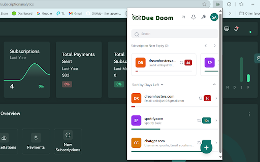 DueDoom Subscription Manager  from Chrome web store to be run with OffiDocs Chromium online