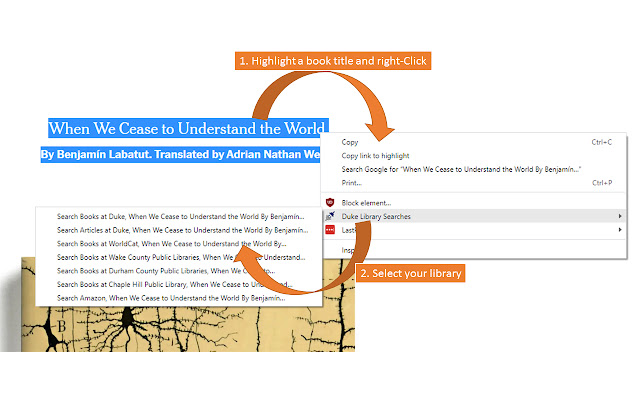 Duke Library Searches  from Chrome web store to be run with OffiDocs Chromium online