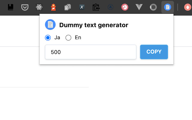 Dummy Text Generator 日本語・英語対応のダーミーテキスト生成機  from Chrome web store to be run with OffiDocs Chromium online