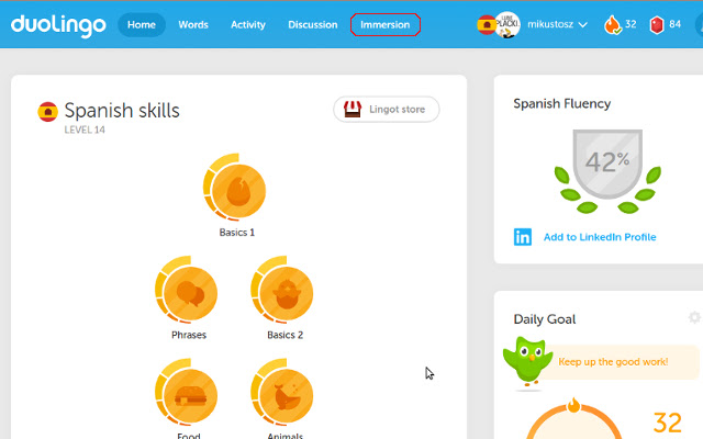 Duolingo immersion unlocker  from Chrome web store to be run with OffiDocs Chromium online