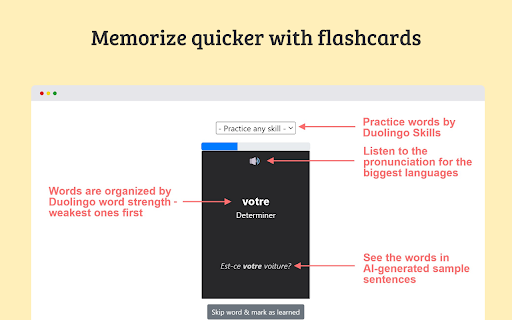 Duolingo Ninja  from Chrome web store to be run with OffiDocs Chromium online