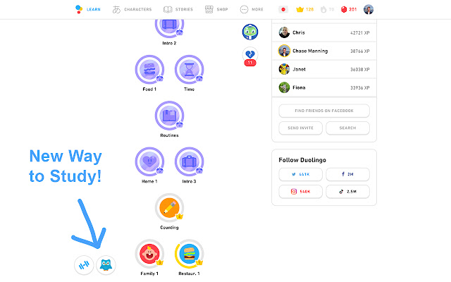 Duolingo Spaced Repetition  from Chrome web store to be run with OffiDocs Chromium online