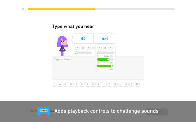 Duolingo TTS Controls  from Chrome web store to be run with OffiDocs Chromium online