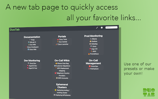 Duo Tab 2.0  from Chrome web store to be run with OffiDocs Chromium online