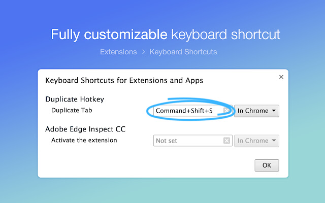 Duplicate Hotkey  from Chrome web store to be run with OffiDocs Chromium online