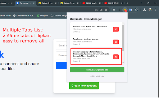 Duplicate Tab Closer  from Chrome web store to be run with OffiDocs Chromium online