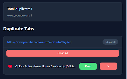 Duplicate Tab Finder  from Chrome web store to be run with OffiDocs Chromium online
