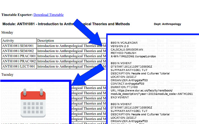 Durham Uni Timetable Exporter  from Chrome web store to be run with OffiDocs Chromium online