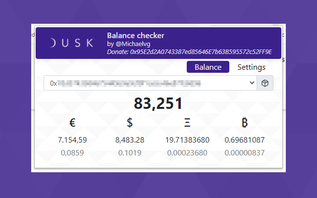 DUSK Network Balance Checker  from Chrome web store to be run with OffiDocs Chromium online