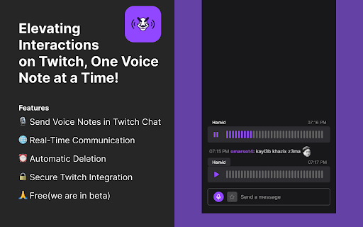 Dwi Twitch voice notes  from Chrome web store to be run with OffiDocs Chromium online