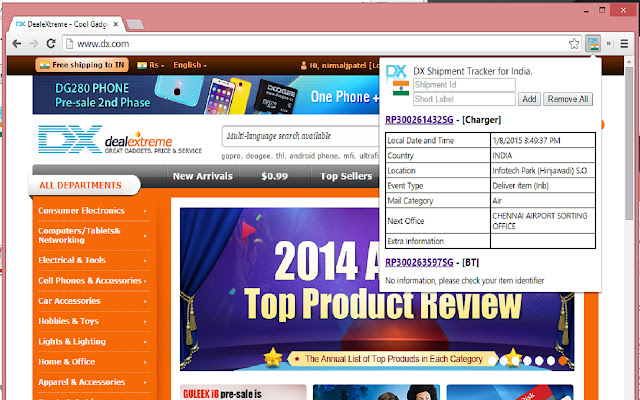 DX Shipment Tracker for India  from Chrome web store to be run with OffiDocs Chromium online