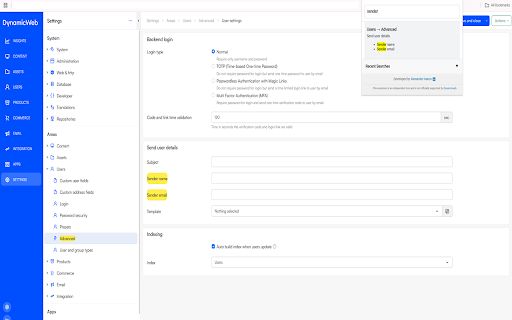 Dynamicweb Admin Search  from Chrome web store to be run with OffiDocs Chromium online