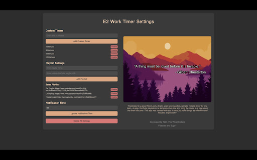 E2 Work Timer  from Chrome web store to be run with OffiDocs Chromium online