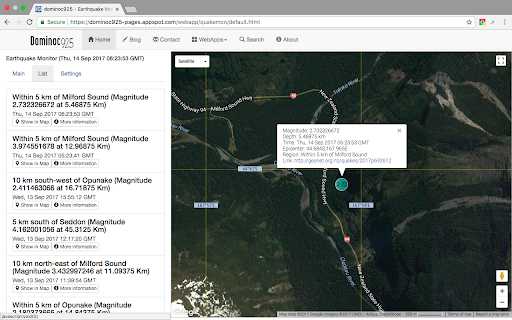 Earthquake Monitor  from Chrome web store to be run with OffiDocs Chromium online