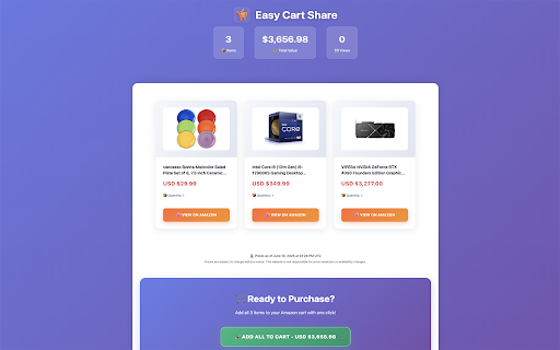 Easy Cart Share for Amazon  from Chrome web store to be run with OffiDocs Chromium online