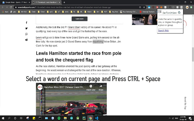 Easy Definition (Highlight and Ctrl+Space)  from Chrome web store to be run with OffiDocs Chromium online