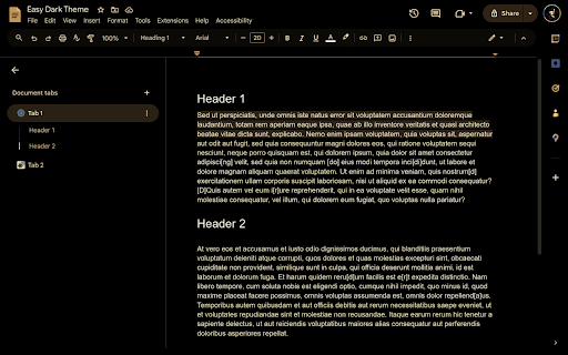 Easy Google Docs Dark Themes  from Chrome web store to be run with OffiDocs Chromium online