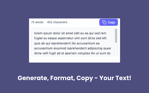 Easy Lorem Ipsum Generator  from Chrome web store to be run with OffiDocs Chromium online