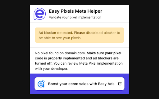 Easy Pixels Meta Helper  from Chrome web store to be run with OffiDocs Chromium online