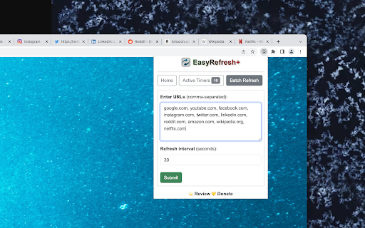 Easy Refresh+  from Chrome web store to be run with OffiDocs Chromium online