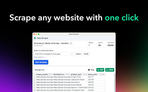 Easy Scraper One click web scraper  from Chrome web store to be run with OffiDocs Chromium online