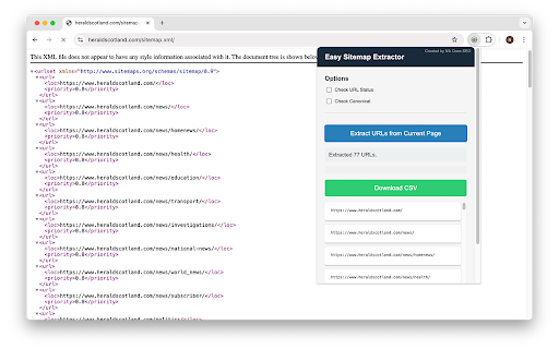 Easy Sitemap Extractor  from Chrome web store to be run with OffiDocs Chromium online
