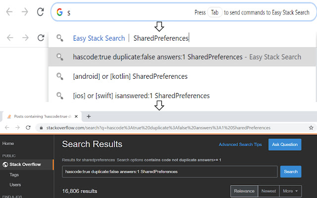 Easy Stack Search  from Chrome web store to be run with OffiDocs Chromium online