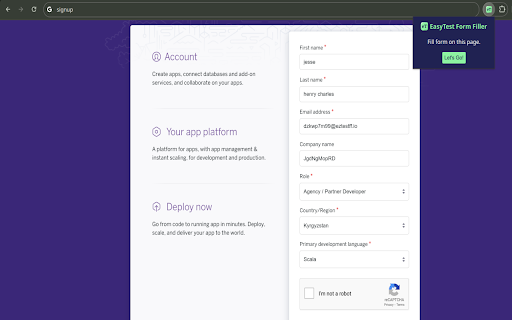EasyTest Form Filler  from Chrome web store to be run with OffiDocs Chromium online