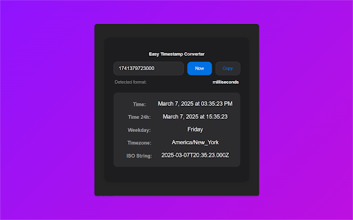 Easy Timestamp Converter  from Chrome web store to be run with OffiDocs Chromium online