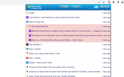 Easy Undo Closed Tab  from Chrome web store to be run with OffiDocs Chromium online