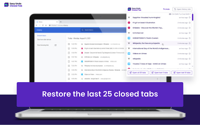 Easy Undo Closed Tabs  from Chrome web store to be run with OffiDocs Chromium online