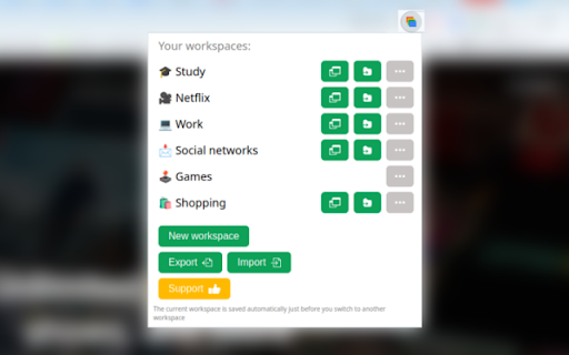 Easy workspaces  from Chrome web store to be run with OffiDocs Chromium online