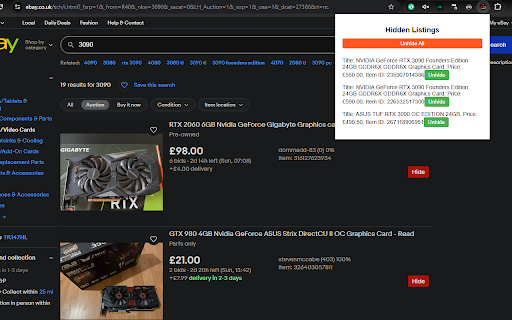 eBay Listing Hider  from Chrome web store to be run with OffiDocs Chromium online