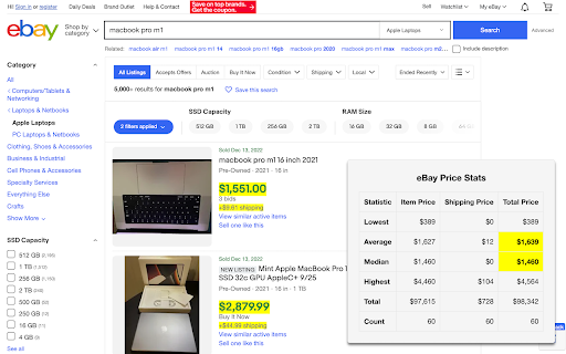 eBay Price Stats  from Chrome web store to be run with OffiDocs Chromium online