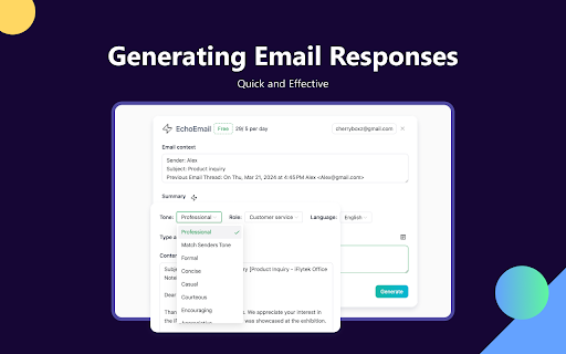 EchoEmail AI Email Write Generator  from Chrome web store to be run with OffiDocs Chromium online