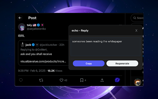 ECHO Reply Assistant  from Chrome web store to be run with OffiDocs Chromium online