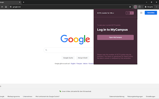 ECTS counter for HSLU  from Chrome web store to be run with OffiDocs Chromium online