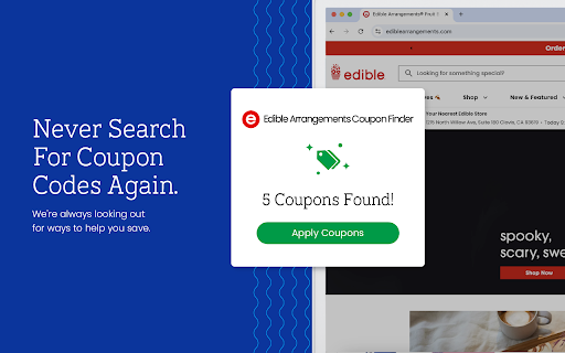 Edible Arrangements Coupon Finder Latest Coupons  Best Deals  from Chrome web store to be run with OffiDocs Chromium online