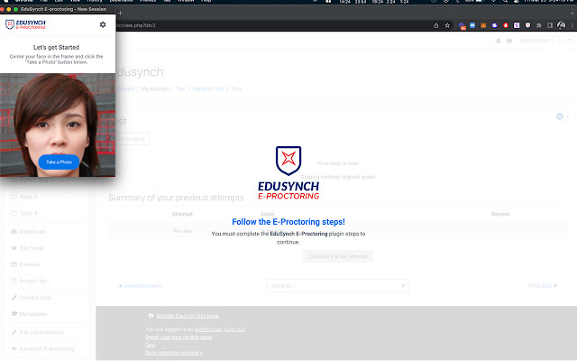 EduSynch E Proctoring  from Chrome web store to be run with OffiDocs Chromium online