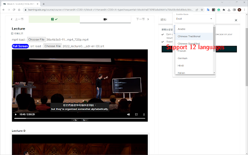 edX Dual Subtitle Harvard and MIT courses  from Chrome web store to be run with OffiDocs Chromium online