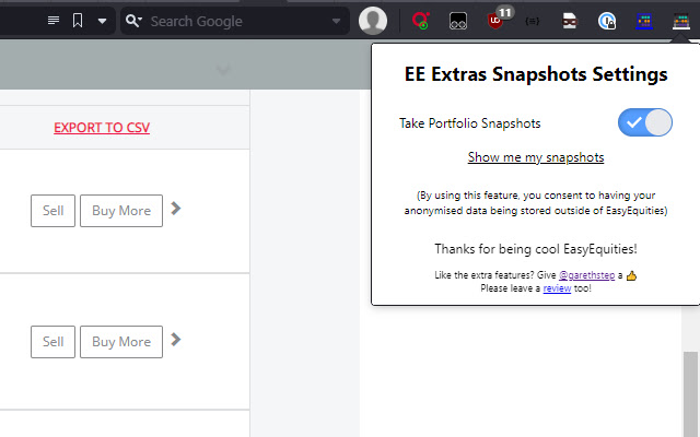 EE Extras Snapshots  from Chrome web store to be run with OffiDocs Chromium online