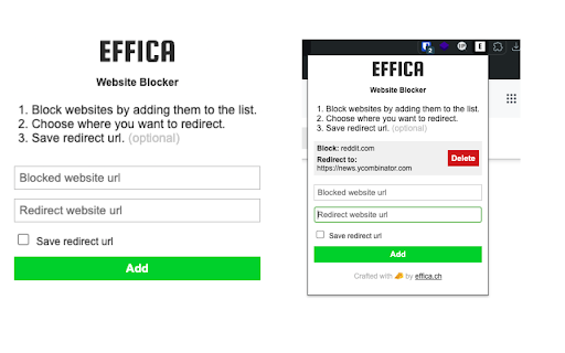 EFFICA website blocker  from Chrome web store to be run with OffiDocs Chromium online