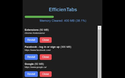 EfficienTabs  from Chrome web store to be run with OffiDocs Chromium online