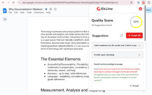 EkLine: Automate content consistency and quality  from Chrome web store to be run with OffiDocs Chromium online