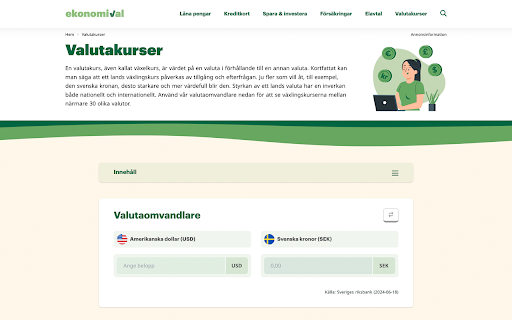 Ekonomivals valutaomvandlare: Aktuella växelkurser  from Chrome web store to be run with OffiDocs Chromium online