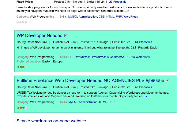 Elance proposal highlighting  from Chrome web store to be run with OffiDocs Chromium online