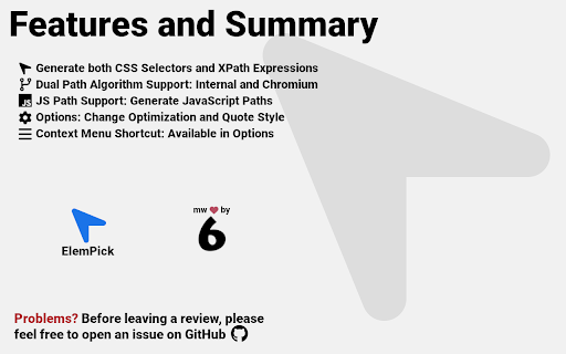 ElemPick A Selector XPath Element Picker  from Chrome web store to be run with OffiDocs Chromium online